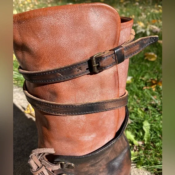 Freebird Ravi Mid-Calf Distressed Brown Leather Two Tone Leather Moto Boots 10 - Picture 7 of 17